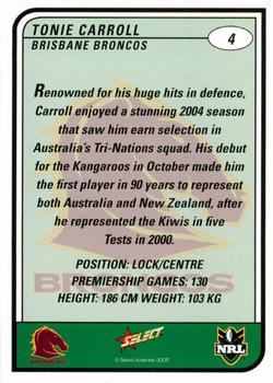 2005 Select Tradition #4 Tonie Carroll Back